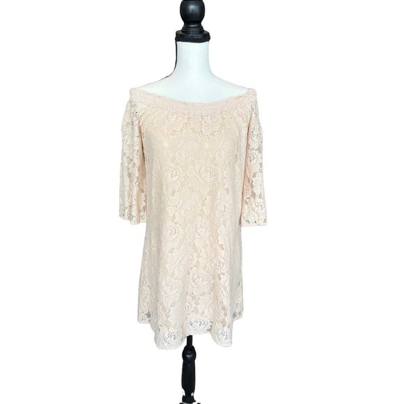 Flying Tomatoes Cream Off the shoulders Lace Dress built in slip Size small - Picture 1 of 5
